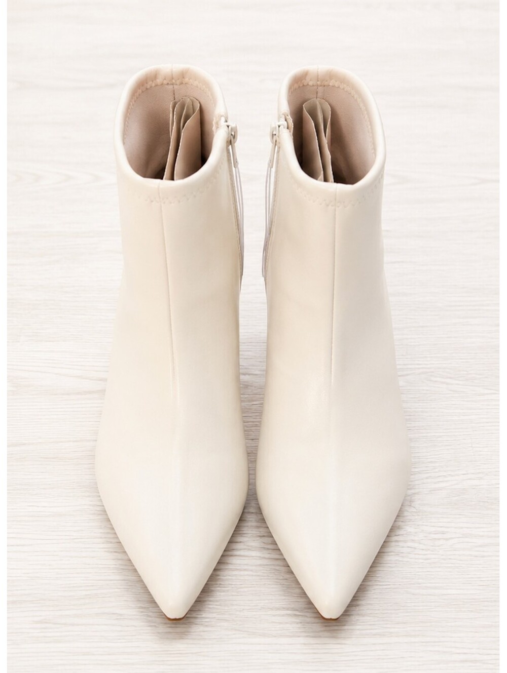 Women's Cream Pointed Toe Ankle Boots with Kitten Heel 6.5